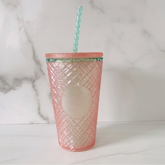 Starbucks 2023 Summer Jeweled Pearl Pink Green Grande 16oz Cold Cup Tumbler- New - Picture 1 of 5